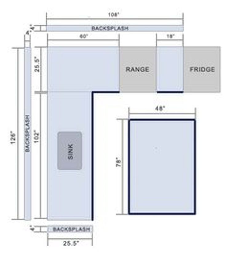 the kitchen floor plan is shown with measurements for each area and how to use it