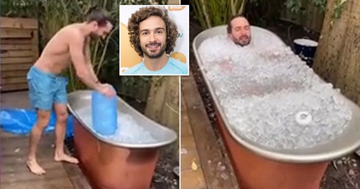 the man is taking a bath in the tub with his friend and water jugged into it