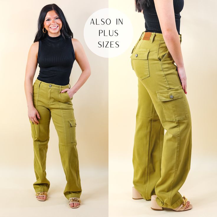 Judy Blue | Chic Efforts Cargo Straight Leg Jeans in Matcha Green Cotton Cargo Jeans For Spring, Spring Utility Mid-rise Cargo Jeans, Spring Mid-rise Utility Cargo Jeans, Spring Cotton Cargo Jeans With Patch Pockets, Trendy Spring Cargo Jeans With Pockets, Trendy Spring Cargo Jeans, Spring Utility Straight Leg Cargo Jeans, Spring Utility Cargo Jeans Straight Leg, Utility Cargo Jeans Straight Leg For Spring