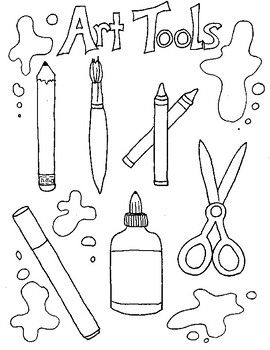 an image of art tools coloring page