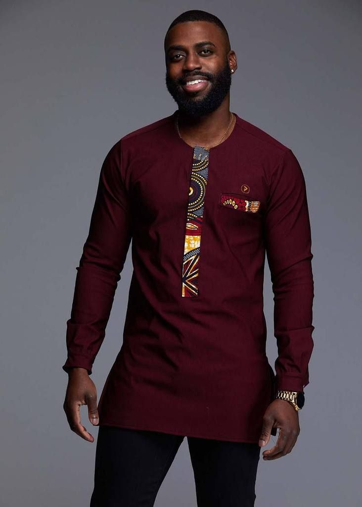 Bakari Men's African Print Long Sleeve Trad Shirt (Yellow/Blue Multipattern) Modern African Clothing, Couples African Outfits, African Print Shirt, African Suit, Nigerian Men Fashion, African Wear Styles For Men, Men's Shirts And Tops, Latest African Men Fashion, African Attire For Men