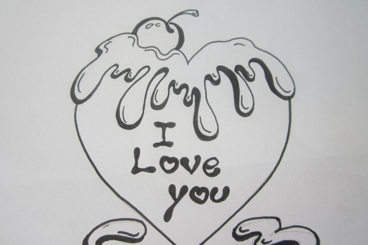 a drawing of a heart with the words i love you written in black and white