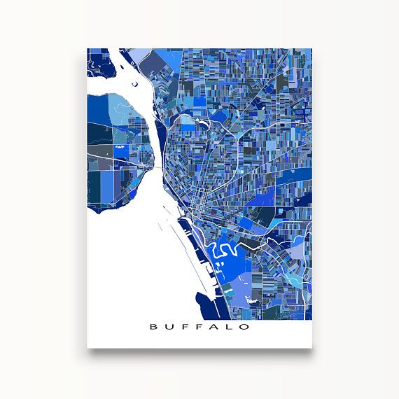 the map of buffalo, canada is shown in blue and has white squares on it