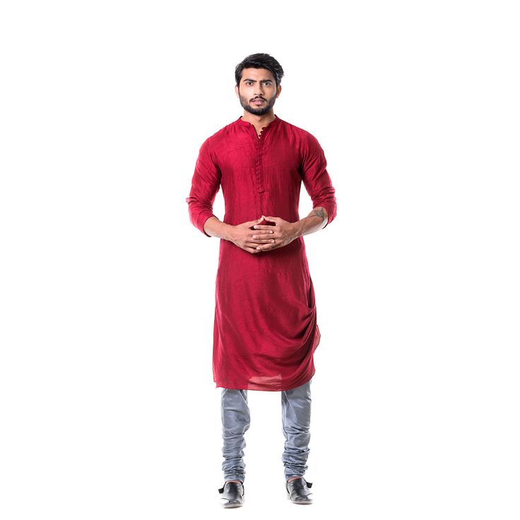 This piece consists of kurta and churidar.FULL LENGTH: The full length of the kurta is 45" .WASH CARE INSTRUCTIONS: Dry clean only.Steam iron only.Do not wash(Possibility of slight colour variation)  #fashion #designer #designerwear #outfit #shopping #clothes #style #look #stylish #trending #trend #getnatty #women Kurta Designs For Men, Indian Groom Wear, Kurta Pajama Men, Gents Kurta, Plain Red, Kurta Men, Indian Men, Mens Kurta Designs, Kurta Style