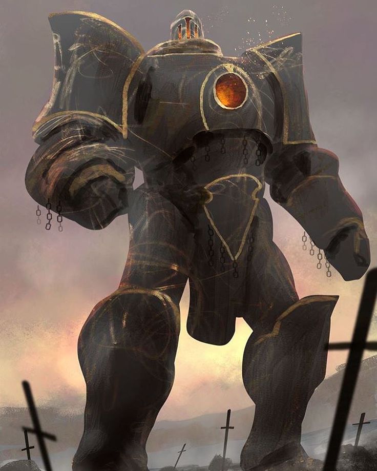 an image of a giant robot standing in the middle of a field with crosses on it