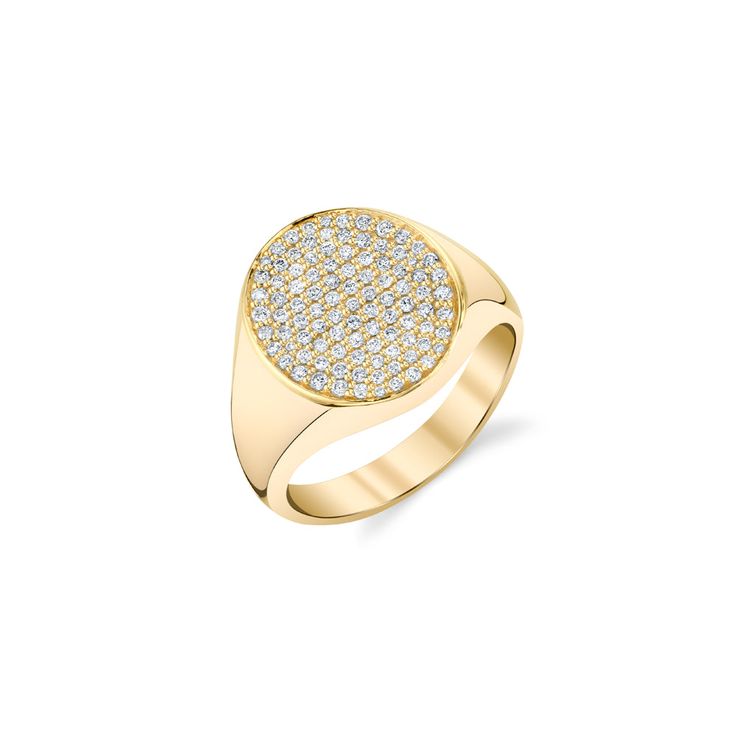 14k yellow gold & diamond medium oval pave signet ring. 14k gold band. Available in sizes 5-7 Fine Jewelry Oval Dome Ring With Pave Setting, Oval Dome Ring With Pave Setting In Fine Jewelry, Oval Dome Ring With Pave Setting, Luxury Oval Signet Ring With Vs Clarity, Oval 14k Gold Signet Ring With Pave Setting, Luxury Oval Signet Ring With Diamond Accents, Fine Jewelry Oval Dome Ring With Diamond Accents, Fine Jewelry Oval Dome Ring With Single Cut Diamonds, Yellow Gold Oval Dome Ring With Pave Setting