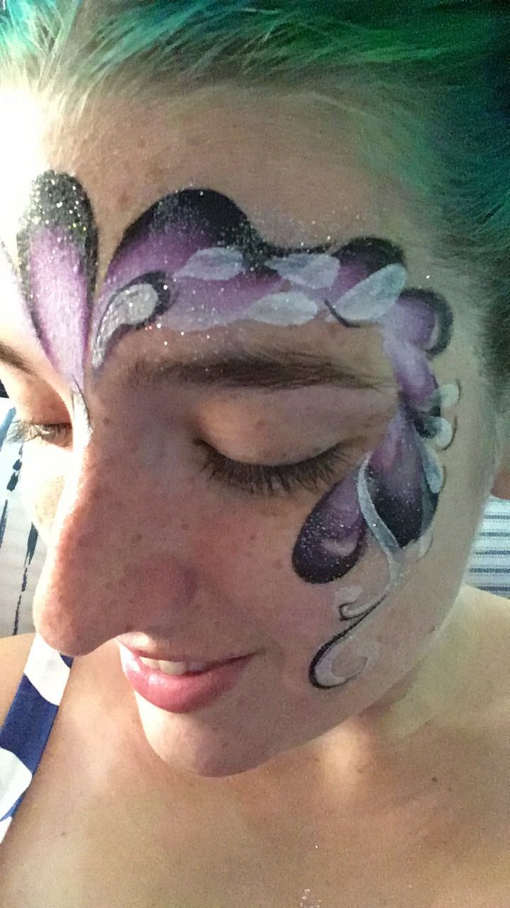 Purple design by Kelsey, The Face Painting Lady Purple Face Paint, Face Paint Ideas, Lady Face, Face Painting Easy, Face Painting Designs, Purple Design, Painting Designs, Paint Ideas, Woman Painting