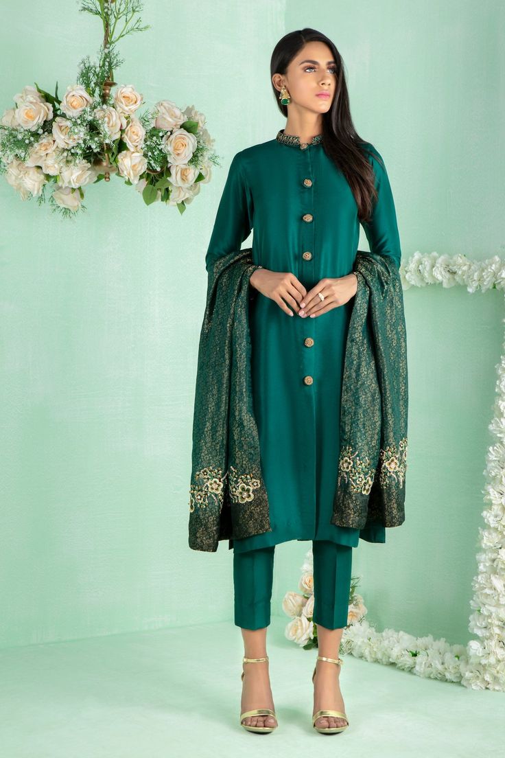 Pakistani Designer Online | Sarosh Salman | Luxury Pret & Wedding Wear Traditional Embroidered Slub Silk Sherwani, Embroidered Slub Silk Sherwani With Traditional Drape, Eid Sherwani In Slub Silk, Traditional Draped Resham Embroidered Slub Silk Kurta, Traditional Slub Silk Sherwani For Transitional Season, Unstitched Slub Silk Sherwani For Transitional Seasons, Festival Sherwani With Resham Embroidery In Slub Silk, Festival Slub Silk Sherwani With Resham Embroidery, Bollywood Style Embroidered Slub Silk Sherwani