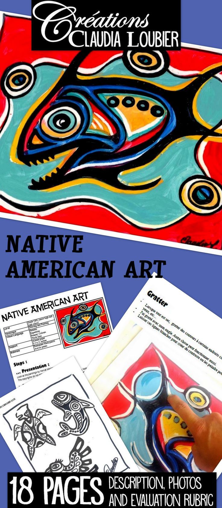 Art project for grade 5 & 6, junior high and high school. Create a painting in the manner of Norval Morisseau. You will need acetate paper, permanent felt marker and acrylic paints. It is interesting to use this activity with Social Studies courses. The evaluation rubric is included. Grade 5 Art, Native American Art Projects, American History Art, Multicultural Art, 5th Grade Art, Cultural Art, Creation Art, Art Lessons For Kids, Art Lesson Ideas