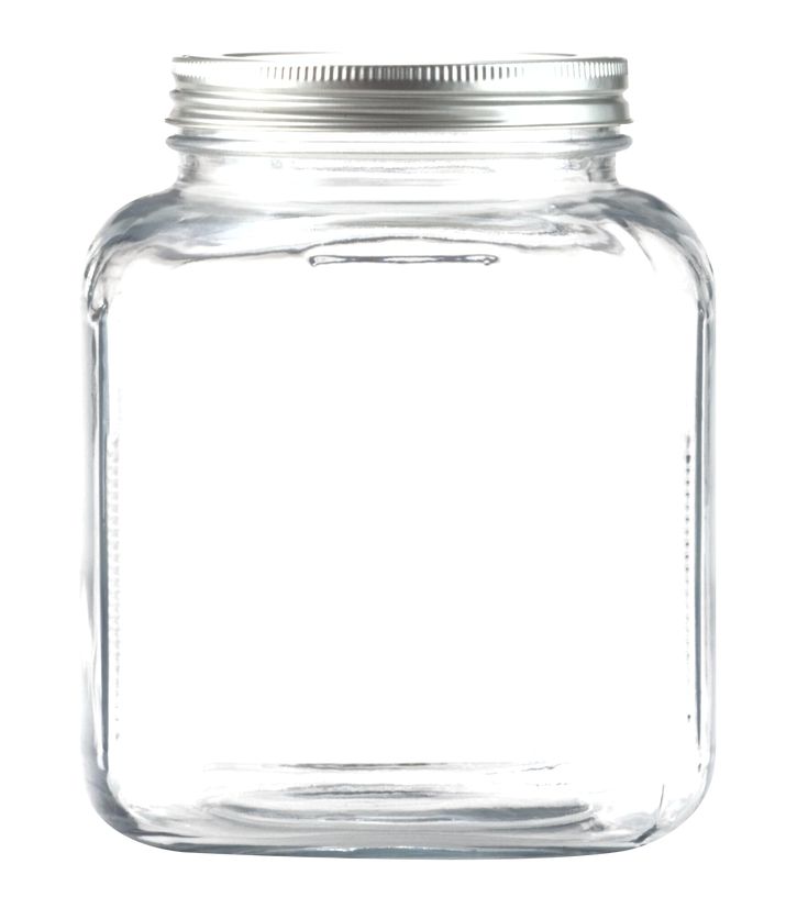 a clear glass jar with a metal lid