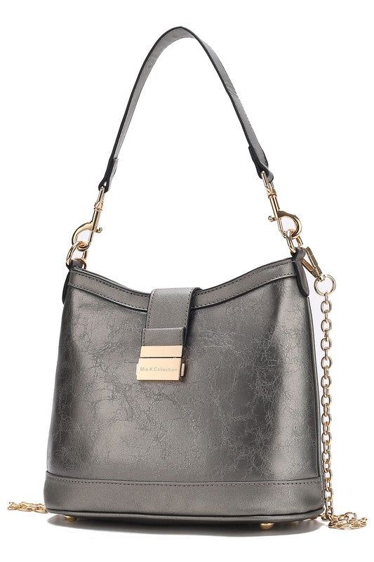 MKF Collection Pilar Vegan Leather Shoulder Hobo Bag by Mia K - Stylish and Functional Fashion Handbags for Women.-Gold-tone hardware-Handle Drop: 8.5"-Interior details: A wall zip pocket, two slip pockets-Exterior details: features side slip pockets, and back zippered pocket -Fabric Lining-Zipper fastening-Press lock clasp closure-Dust bag included.Made In: China Gold Bucket Bag With Metal Hardware, Gold Leather Bucket Bag With Metal Hardware, Everyday Top Handle Box Bag With Silver-tone Hardware, Elegant Bucket Satchel With Metal Hardware, Everyday Box Bag With Top Handle And Silver-tone Hardware, Trendy Evening Bucket Bag With Metal Hardware, Elegant Bucket Evening Bag With Gold-tone Hardware, Daily Use Top Handle Box Bag With Silver-tone Hardware, Chic Flap Shoulder Bag With Silver-tone Hardware