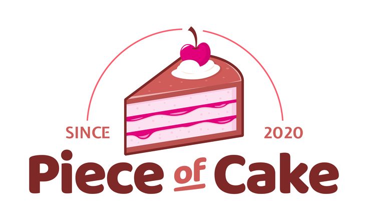 the logo for piece of cake, which features a slice of cake with a cherry on top