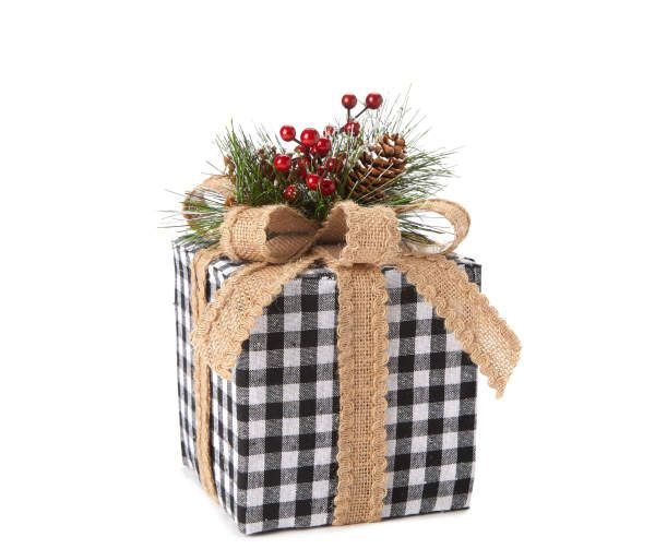 a black and white checkered christmas present box