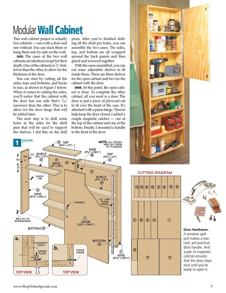 the woodworking guide for modular wall cabinets is shown in this page, with instructions to make