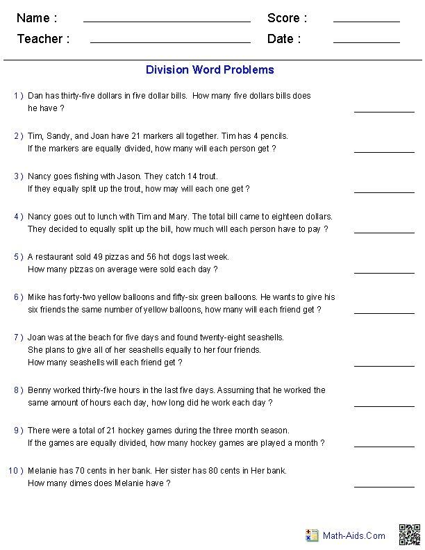 Long Division Word Problems Grade 5 – Kidsworksheetfun