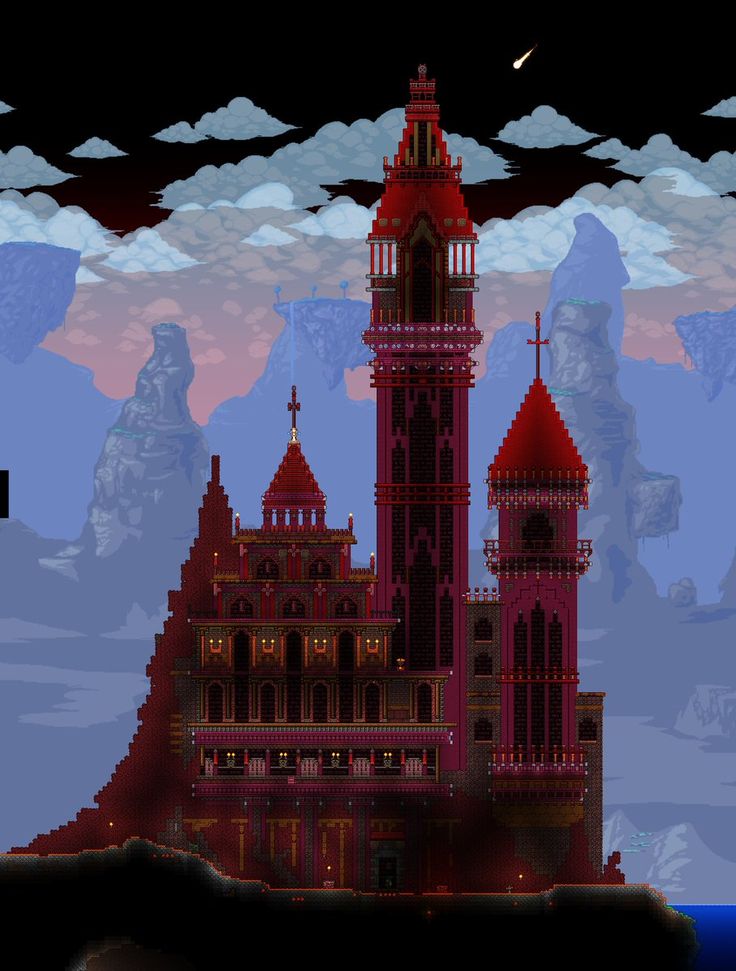 Image Terraria Castle, Terraria Houses, Terraria Design, Wizard Castle, Terraria Game, Terrarium Base, Terraria Tips, Terraria House Ideas, Terraria House Design