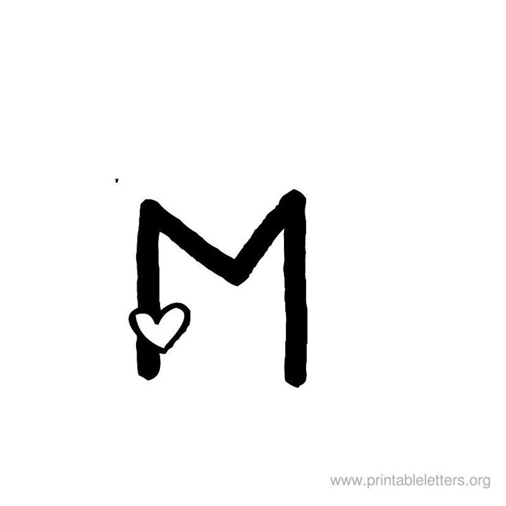 the letter m with a heart drawn on it