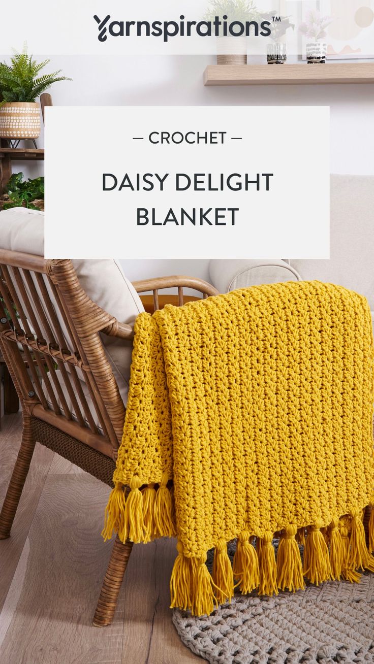 crochet daisy delight blanket with text overlay