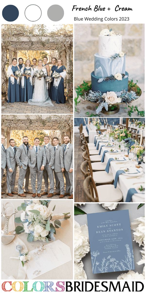 the color scheme for this wedding is blue and gray