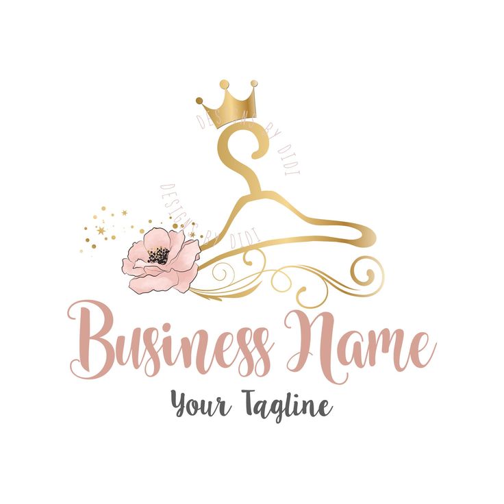 a logo for a clothing store with a pink flower and a gold crown on top