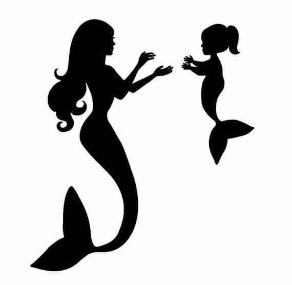 a silhouette of a mermaid and her baby