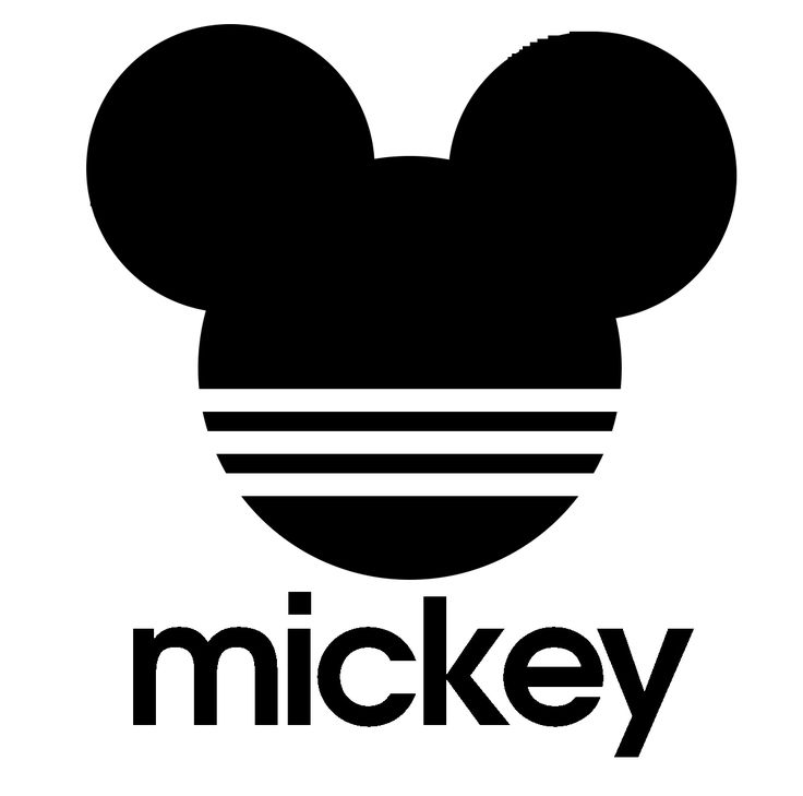 mickey mouse logo with the word mickey in black on a white background and an image of a