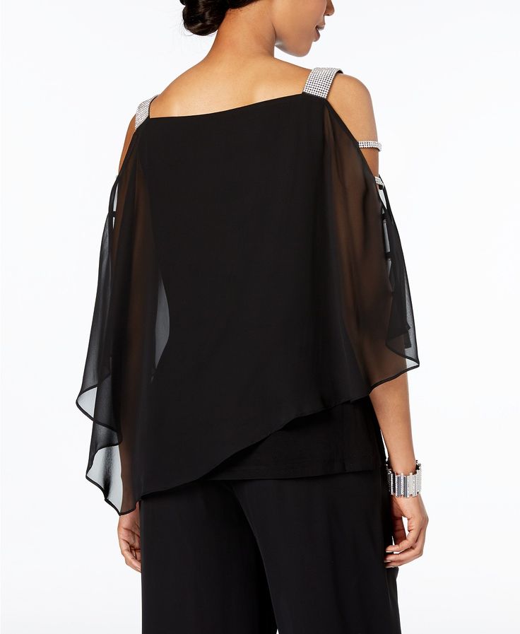 MSK Embellished Cold-Shoulder Top & Reviews - Tops - Women - Macy's Dressy Tops For Wedding, Chiffon Blouses Designs, Chiffon Overlay, Dressy Tops, Cold Shoulder Top, Chiffon Blouse, Trendy Plus Size, Mother Of The Bride Dresses, Chiffon Tops