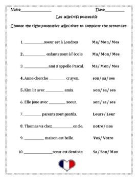 French Possessive Adjectives (adjectifs possessifs) Distance Learning ...