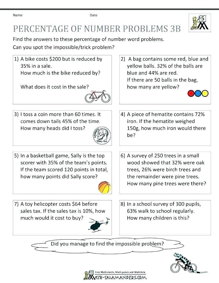 a worksheet for the percentage of number problems in math, which ...