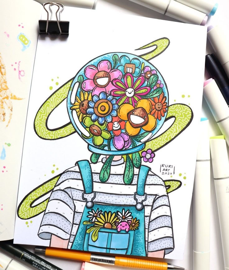 Instagramruri_art_08doodle artdrawing ohuhu copic flower doodle Markere Copic, Art Markers Drawing, Markers Drawing Ideas, Markers Drawing, Copic Marker Art, Hippie Painting, Drawing Ideas Creative, Small Canvas Art, Marker Drawing