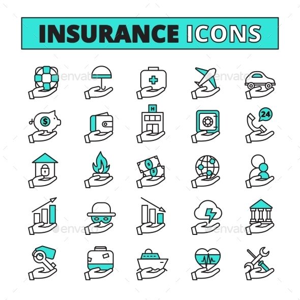 the set of hand drawn icons for insurance