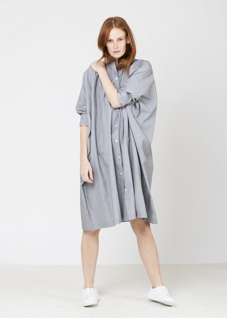 SHIRT DRESS-GREY High Fashion Aesthetic, Layering Basics, Diverse Women, Modest Dressing, Grey Shirt Dress, Shirt Dress Outfit, Classic Shirt Dress, Aesthetic Shop, Modest Clothing