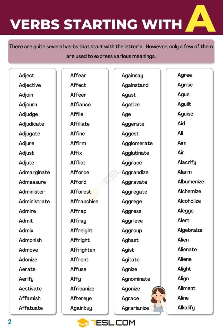 505 Verbs that Start with A in English • 7ESL | Verb, Nouns and ...