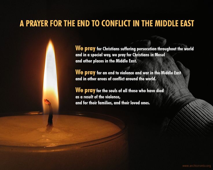 a candle with the words prayer for the end to conflict in the middle east