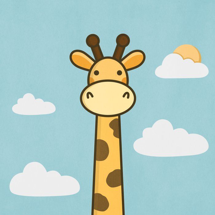 a giraffe standing in front of a blue sky with clouds