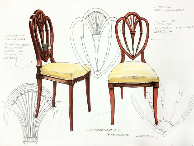 two wooden chairs with yellow upholstered seats and backrests, one in the shape of a heart