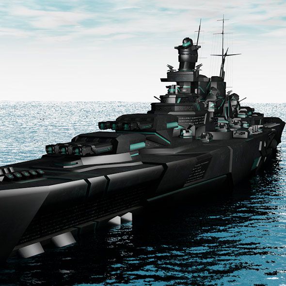 an artist's rendering of a battleship in the ocean