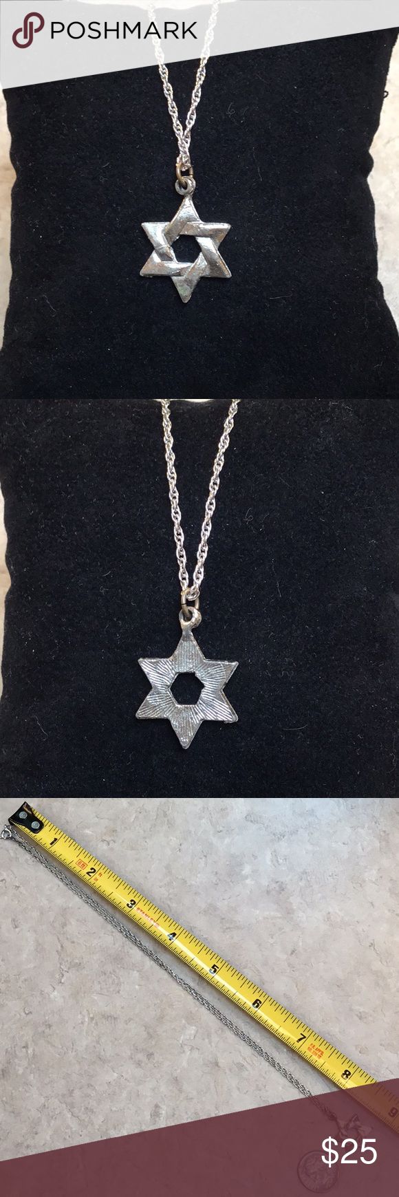 Star of David pendant and beautiful chain Star of David on 8” chain, STG is stamped on the clasp meaning that piece is made of sterling. Jewelry Necklaces Star Of David Pendant, Sterling Jewelry, Star Of David, Cross Necklace, Silver Necklace, Jewelry Necklaces, Necklaces, Chain, Stars