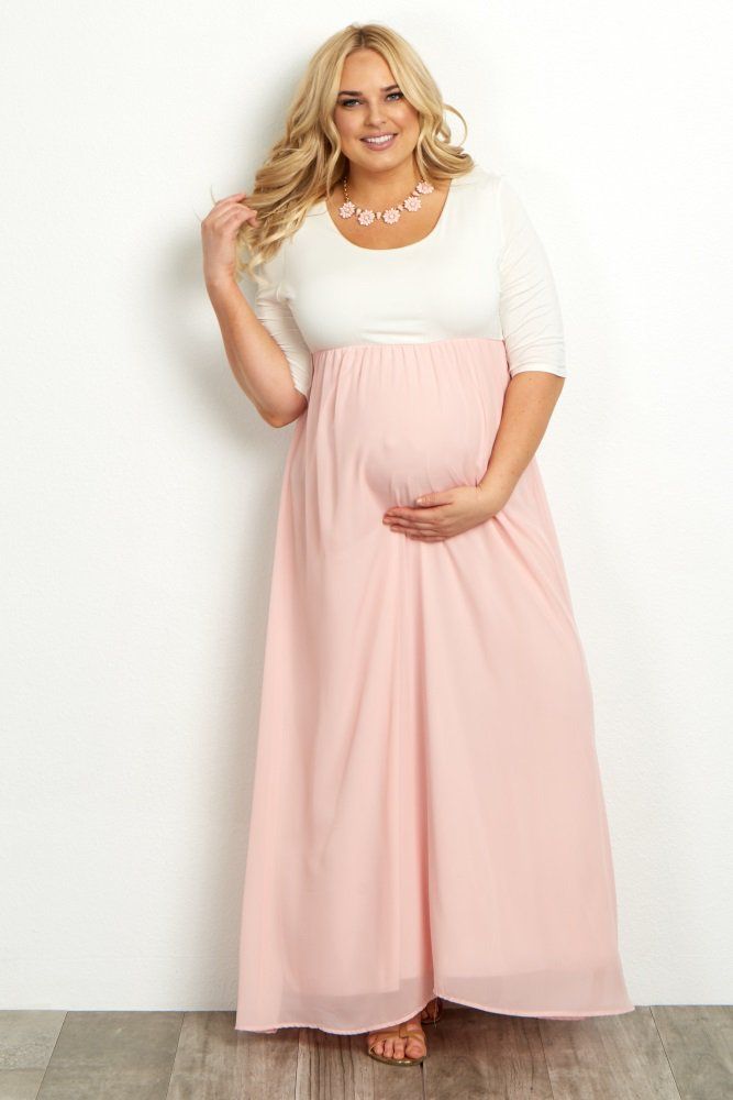 Light Pink Chiffon Colorblock Plus Size Maxi Dress Maternity Photo Dress, Maternity Picture Outfits, Outfit Rosa, Mama Fashion, Pink Maternity Dress, Pregnancy Outfit, Casual Maternity Dress, Cute Maternity Dresses, Plus Size Maternity Dresses