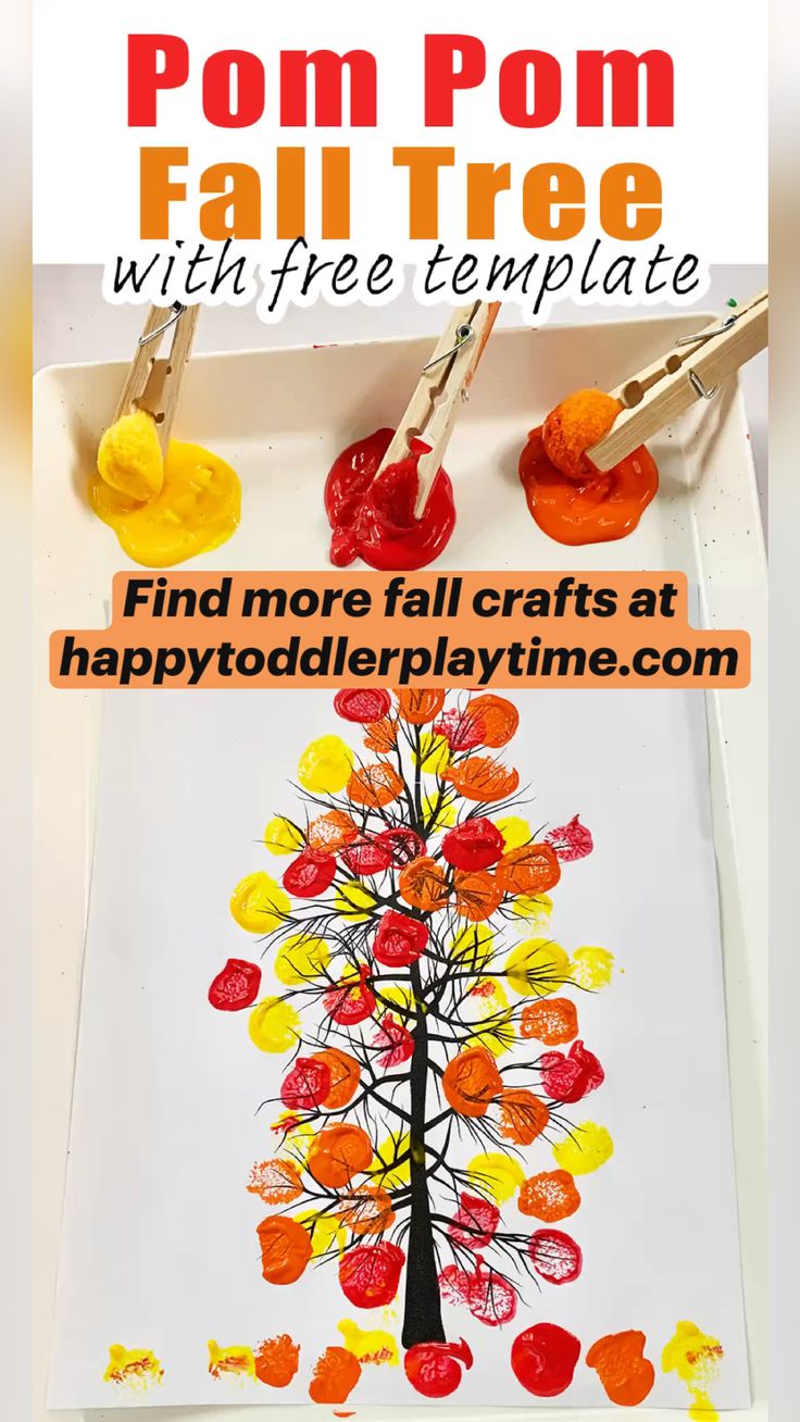 Pom Pom Fall Tree Craft with Printable | Fun Toddler Craft