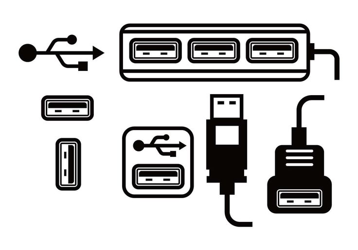 an image of usb devices connected to wires and plugs on a white background illustration