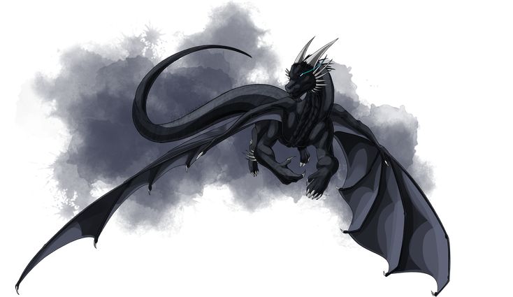 a drawing of a black dragon flying through the air