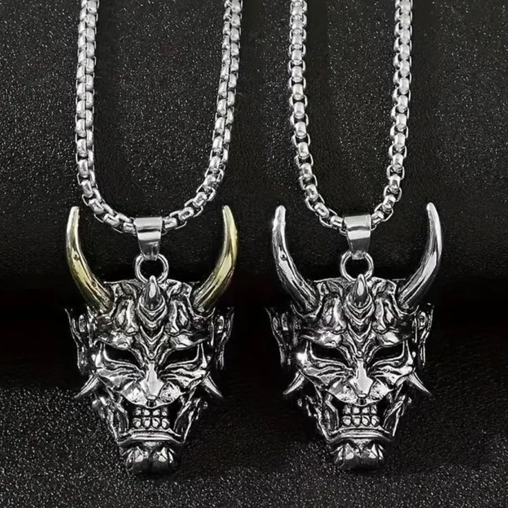 Demon Devil Mask Pendant Necklace Stainless Samuri Goth Punk Edgy Rock Heavy Chain Brand New In Original Package No Price Tags Attached Lobster Claw Clasp Silver & Gold Tone Stainless Steel Metal Heavy Duty Chain Choose Color 1. All Siver 2 Silver & Gold Party Work Office Gift ***Check Out My Other Items** Save $$ On Shipping!!! (T71-113) Tags Home, Country ,Collectable, Vintage, Figurine ,Office, Boho, Hippie, Stylish, Gift, Fashion, Surfer, Vacation, Beach, Unisex, Vegan, Minimalist, Western, Silver Punk Necklace For Cosplay, Punk Silver Necklace For Cosplay, Punk Necklace With Adjustable Chain For Halloween, Punk Metal Necklaces For Cosplay, Punk Metal Necklace For Cosplay, Punk Style Metal Necklace For Cosplay, Silver Punk Jewelry For Cosplay, Alternative Style Necklaces For Halloween, Silver Edgy Jewelry For Cosplay