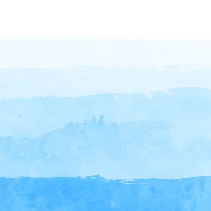 a blue and white watercolor painting with the ocean in the background