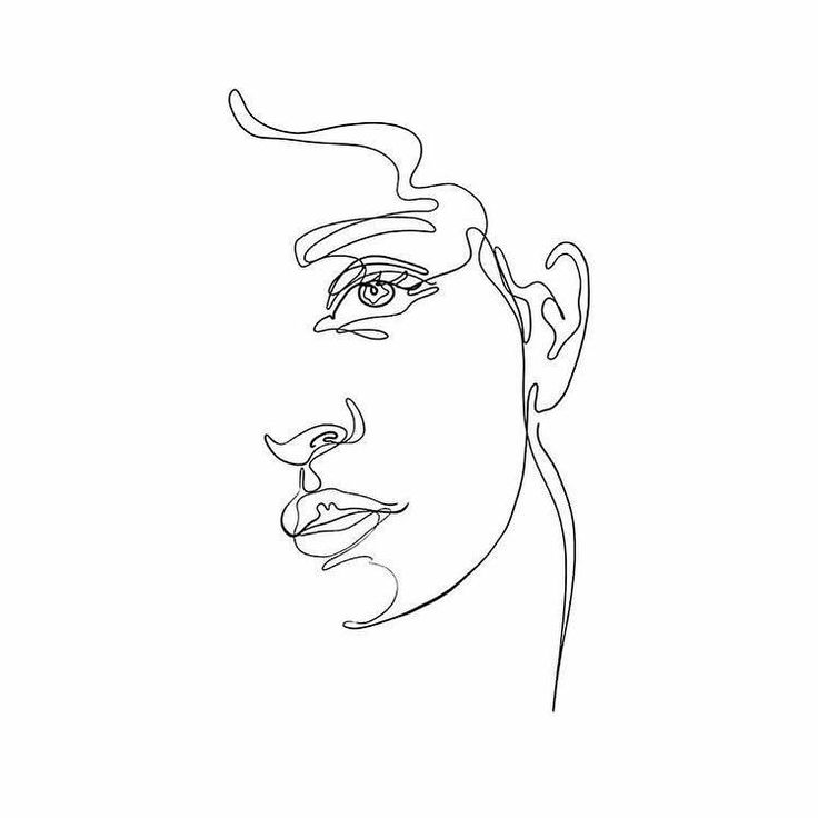 a black and white drawing of a man's face