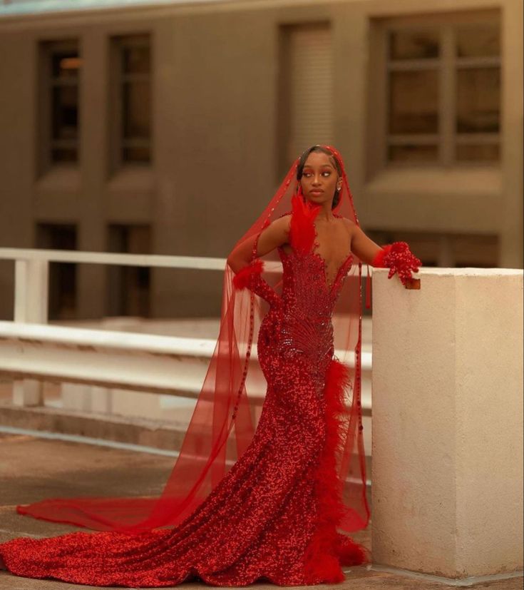 Res Prom Dress, African Prom Dresses Nigerian Fashion, Red Gala Dresses, Different Prom Dresses, Pink Sparkly Prom Dress, Dress With Veil, Red Lace Gown, Senior Szn, Junior Prom