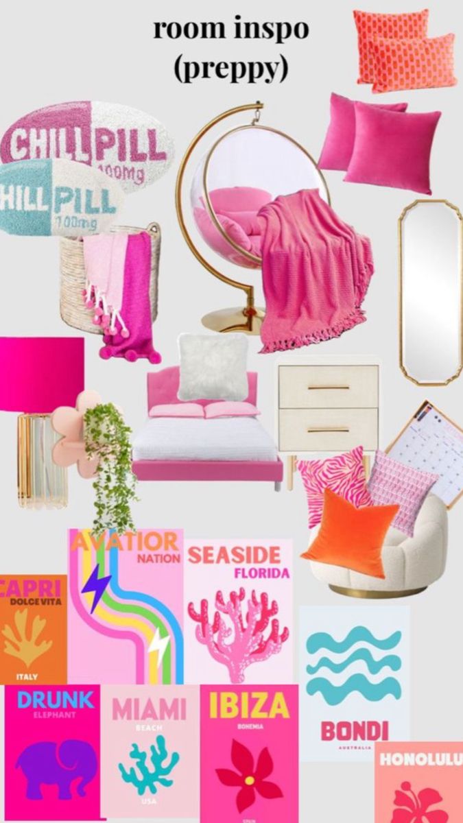 a collage of pink and orange colors with text that reads room inspo preps