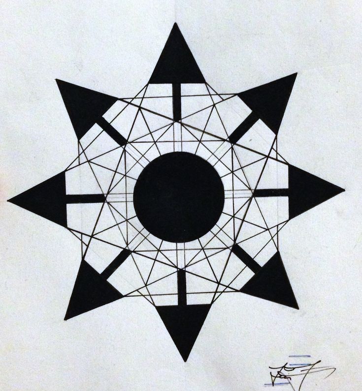 a black and white drawing of a star with four intersecting lines in the center, all connected to one another