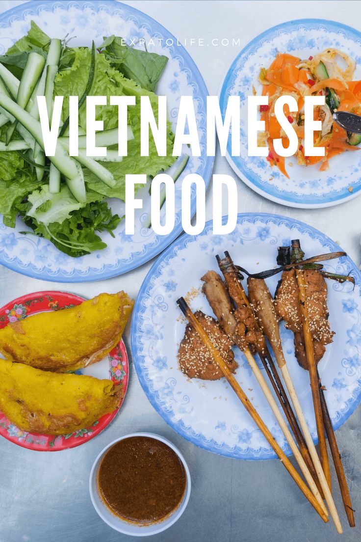 plates with food on them and the words vietnamese food written in white overlays