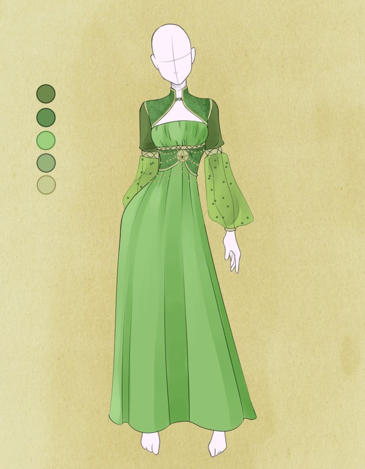 a drawing of a green dress with long sleeves